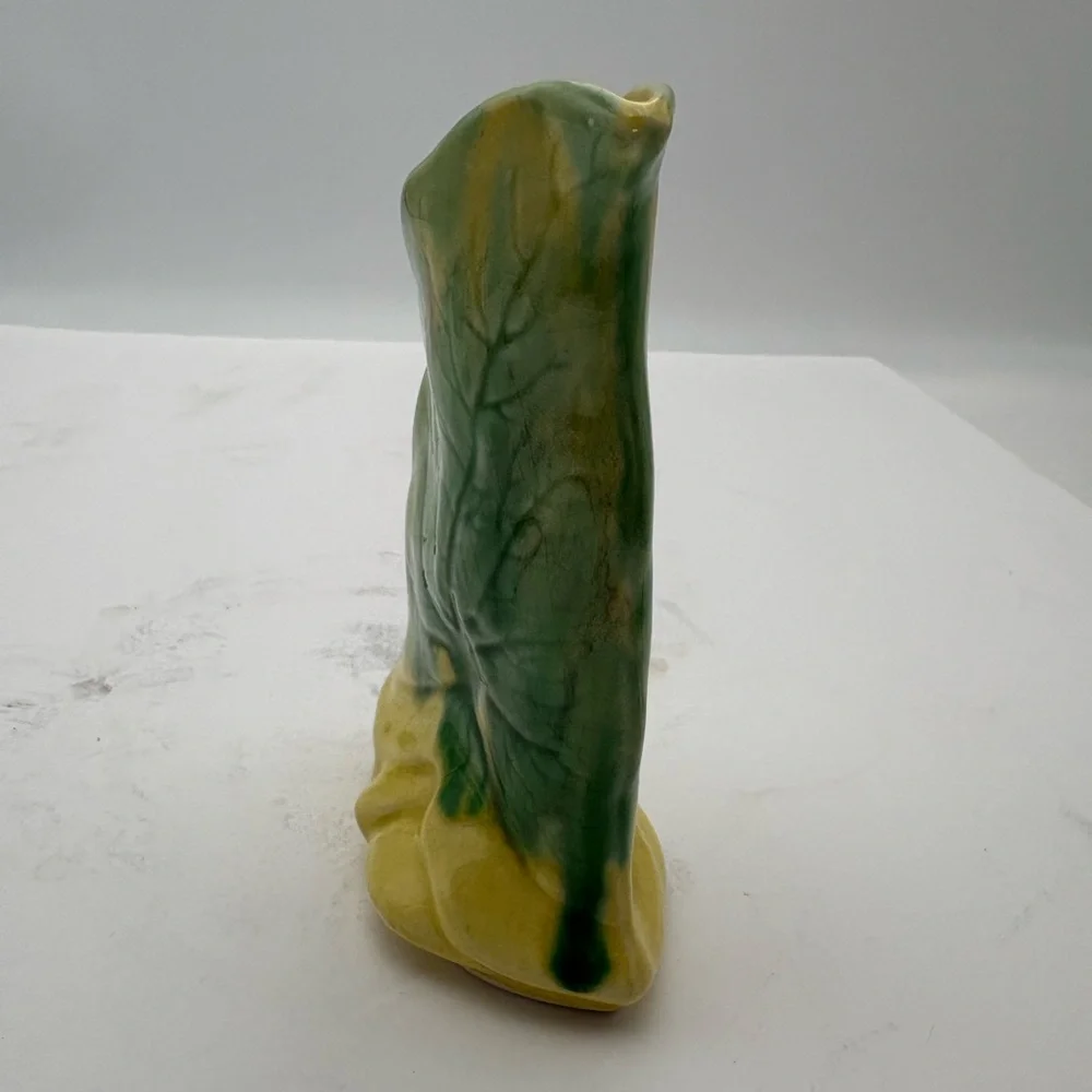 Mid-Century Modern Handcrafted Green and Yellow Leaf Vase
